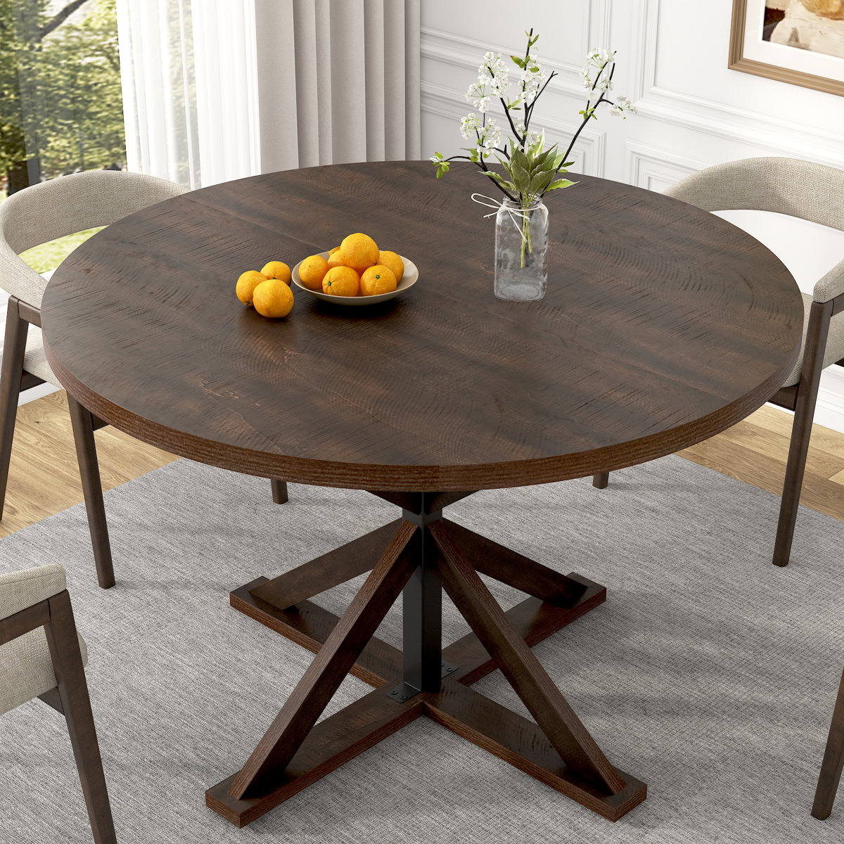 Ophelia & Co. 47" Round Dining Table For 4 - Farmhouse Wooden Kitchen ...